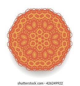 Vector Orange Mandala Isolated on White Background. Round Ornament