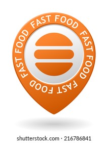 vector orange map pointer with fast food icon