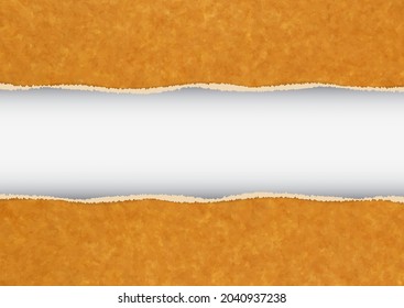 Vector orange marble cardboard background with torn edges and empty white stripe under paper layer.