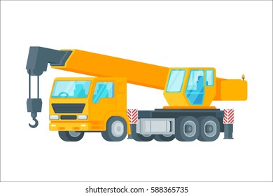 Vector orange Mobile crane on white background. High detailed vector illustration.