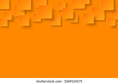 Vector orange modern abstract background. Flying mat paper square pattern with soft shadows. Realistic 3d illustration.