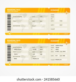 Vector Orange Modern Airline boarding pass tickets isolated on white