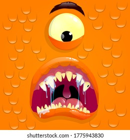 Vector orange monster avatar with surprise face. Cartoon face of a monster. Vector illustration