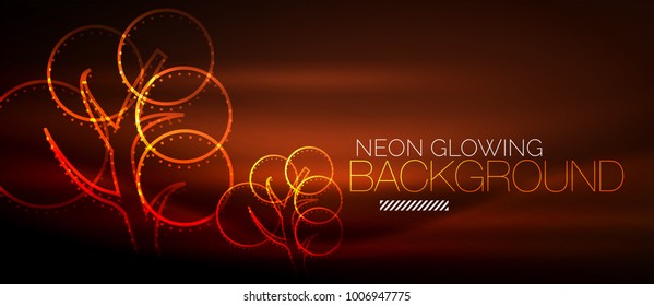 Vector orange neon glowing tree, nature environmental background