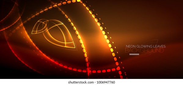 Vector orange neon leaf background, green energy concept