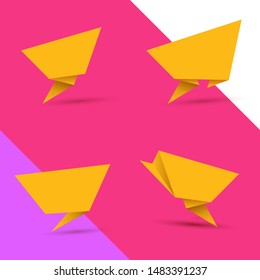 vector orange origami speech bubble set isolated on pink background.  Vector abstract background for web, flyer, poster or banner design