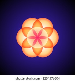 vector orange ornament design abstract mandala sacred geometry illustration seed of life isolated on dark background  
