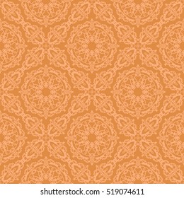 Vector Orange Ornamental Seamless Line Pattern. Endless Texture. Oriental Geometric Ornament