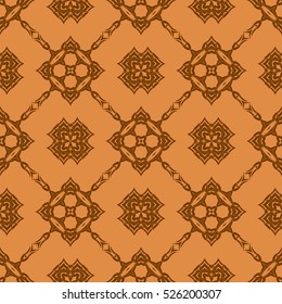 Vector Orange Ornamental Seamless Line Pattern. Endless Texture. Oriental Geometric Ornament