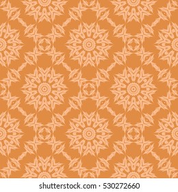 Vector Orange Ornamental Seamless Line Pattern. Endless Texture. Oriental Geometric Ornament