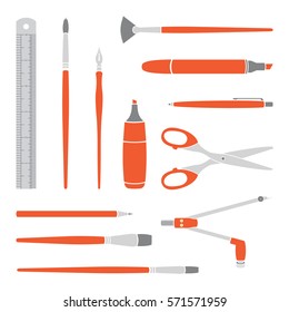 Vector orange paint tools collection for art and design	