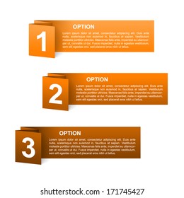 vector orange paper option labels with number of option on ribbon