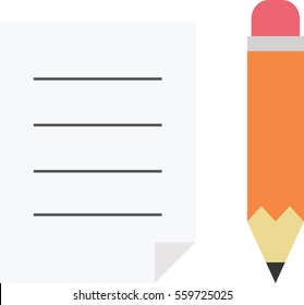 Vector orange pencil with lined paper.