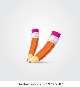 vector orange pencils on grey background