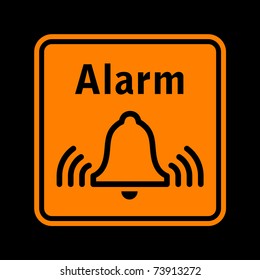 vector orange pictogram of alarm sign isolated on black