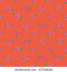 Vector orange and pink rose flowers seamless pattern.