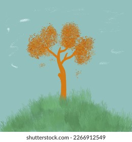 planta naranja vectorial con fondo azul