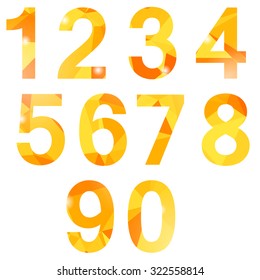 Vector Orange Polygonal Numbers Isolated on White Background