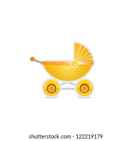 vector orange pram on white. vector buggy icon..