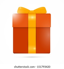 Vector Orange Present Box Isolated on White Background 