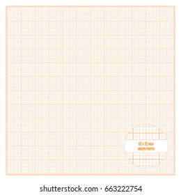 Vector orange printable graph paper 12x12 inch size, grid accented every inch svg