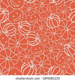 Vector Orange Pumpkin seamless pattern background. Perfect for Halloween, fabric, scrapbooking,  packaging, and invitation cards.