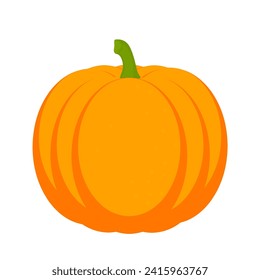 Vector orange pumpkin with stem isolated on white background.