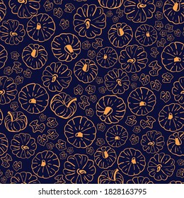 Calabazas anaranjadas vectoriales azul marino sin soldadura