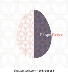 Huevo vectorial naranja y morado geométrico de encaje Huevo de Pascua sobre fondo de encaje sin fisuras. El elegante diseño de tarjetas de felicitación con texto de Pascua Feliz también se puede usar para envolver papel.