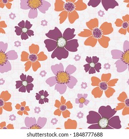 Vector orange purple pink fall harvest flowers seamless pattern background. Perfect for fabric, wallpaper, scrapbooking projects.