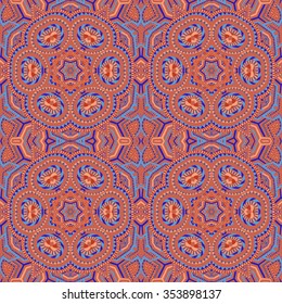 vector orange red blue colored hand drawn abstract psychedelic zentangle seamless pattern illustration  