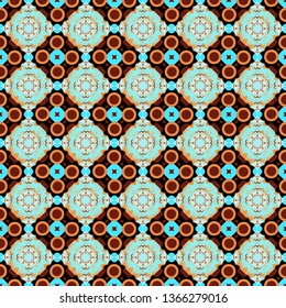 Vector orange, red and blue ethnic floral seamless pattern. Abstract Mandalas ornamental pattern.