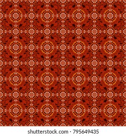 Vector orange, red and brown ethnic floral seamless pattern. Abstract Mandalas ornamental pattern.