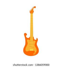 Vector orange red fender type electric guitar icon. Classic rock musical instrument. Symbol of heavy metal, blues and string music. Stage entertainment equipment for musicians. Isolated illustration