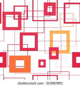 Vector orange and red seamless pattern with repeating squares. Regular hipster background. 