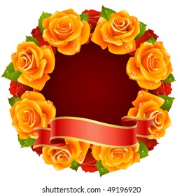Vector orange Rose Frame in the shape of round