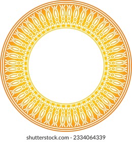 Naranja vectorial alrededor de la frontera egipcia. Ornamento de círculo de la antigua África. Patrón de flores de loto y sol.