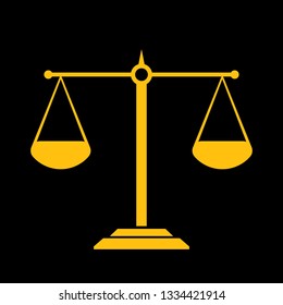 Vector orange scales or libra Icon isolated on pink bacground. Symbol of justice, lawyer or judgment