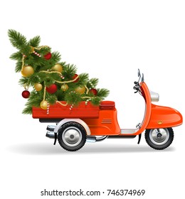 Vector Orange Scooters with Christmas Tree
