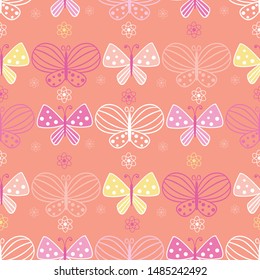 Vector orange seamless butterfly flower pattern background. Perfect for fabric, scrapbooking, wallpaper projects.