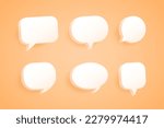 Vector orange set of white speech bubbles icons. Concept sticker banner. Bubbles of different geometric shapes for chats in 3D style.