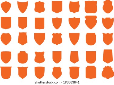 Vector Orange Shields Set, 35 shields