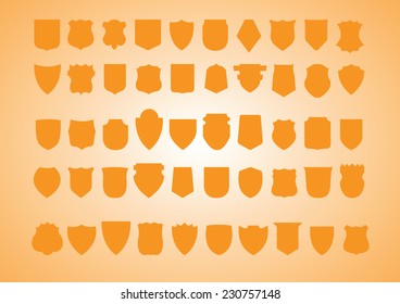 Vector orange Shields Set, 50 shields