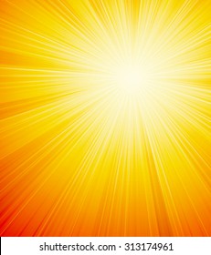 Vector orange shiny sun background with sunbeams, sunrays.