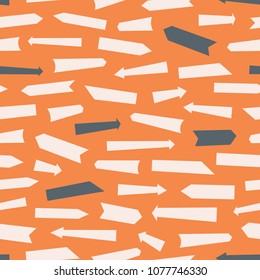 Vector Orange Sign Arrows Seamless Pattern Background. Surface pattern design perfect for kids, fabric, accessories, home decor, and scrapbooking.