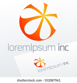 Vector orange sign in sphere shape. Logo for Media, Fashion, Cosmetics