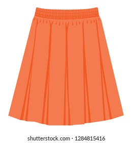 Vector  orange skirt template, design fashion woman illustration. Women box pleated skirt 