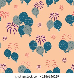 Vector orange sky carnival scenes seamless pattern background. Suitable for fabrics, wallpapers, gift wrappers, scrapbook projects