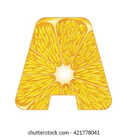 Vector orange slice alphabet on a white background. bloomer A. Letter with orange slice