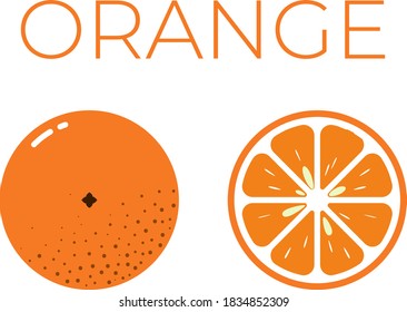 Vector of orange and sliced half of orange on white background